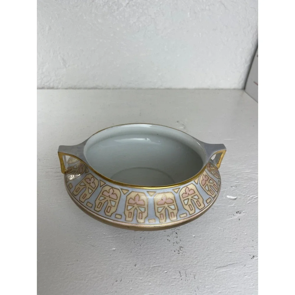 O. & E.G. Royal Austria Porcelain Sugar Bowl Art Deco Geometri Gold Gilt Antique